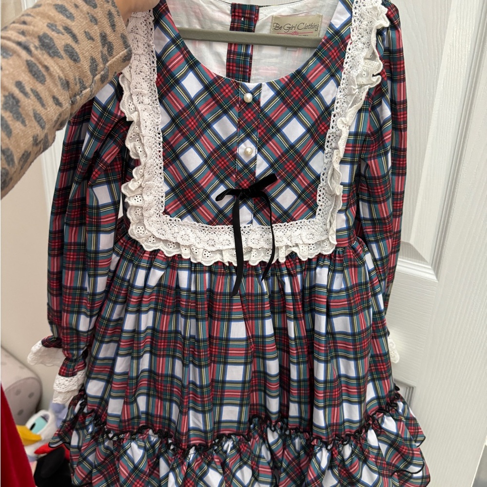 Plaid Dress with Lace Trim